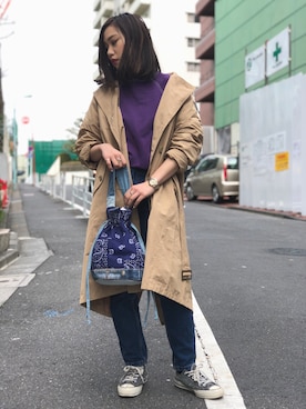 「AVIREX（アヴィレックス）のアイテム（トレンチコート）」を使った、yurika   muroiさん（レディース・164cm）の春コーディネート