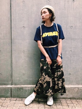 「AVIREX（アヴィレックス）のアイテム（ハンチング/ベレー帽）」を使った、yurika   muroiさん（レディース・165cm）の夏コーディネート