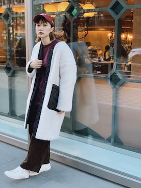 「AVIREX（アヴィレックス）のアイテム（ステンカラーコート）」を使った、yurika   muroiさん（レディース・164cm）の冬コーディネート