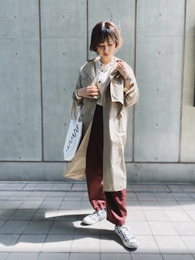 「ママファッション」｜「アイテム（ステンカラーコート）」を使った、yurika   muroiさん（レディース・164cm）の春コーディネート