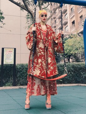 「no brand（ノーブランド）のアイテム（ノーカラージャケット）」を使った、WEDNESDAYさん（レディース・163cm）の冬コーディネート