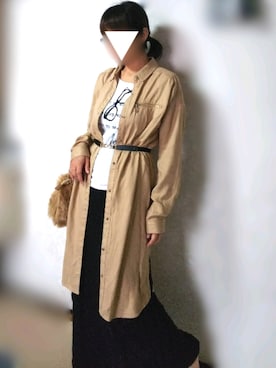 「秋冬」｜「アイテム（シャツワンピース）」を使った、ぽこさん（レディース・150cm）の秋コーディネート