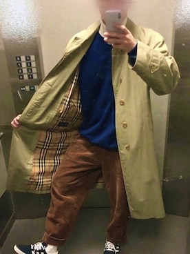 「アイテム（ステンカラーコート）」を使った、院生Tomさん（メンズ・178cm・20代）の秋コーディネート