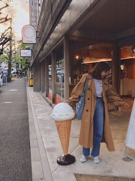 「Flugge（フラッジー）のアイテム（トレンチコート）」を使った、みぃこ。さん（レディース・160cm）の春コーディネート