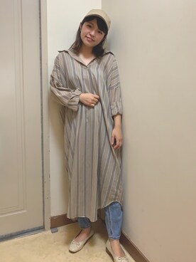 「RAY CASSIN（レイカズン）のアイテム（シャツワンピース）」を使った、oʞǝoɯさん（レディース・152cm）の夏コーディネート