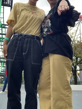「SPINNS（スピンズ）のアイテム（Tシャツ/カットソー、ブラック系）」を使った、みょんさん（レディース）の秋コーディネート
