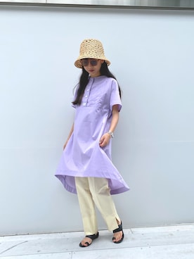 「むぎわら帽子」｜「アイテム（シャツワンピース）」を使った、Chikaさん（レディース・161cm）の夏コーディネート