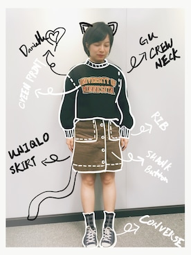 「CREWNECK」｜ダニエルさん（レディース・155cm）の秋コーディネート