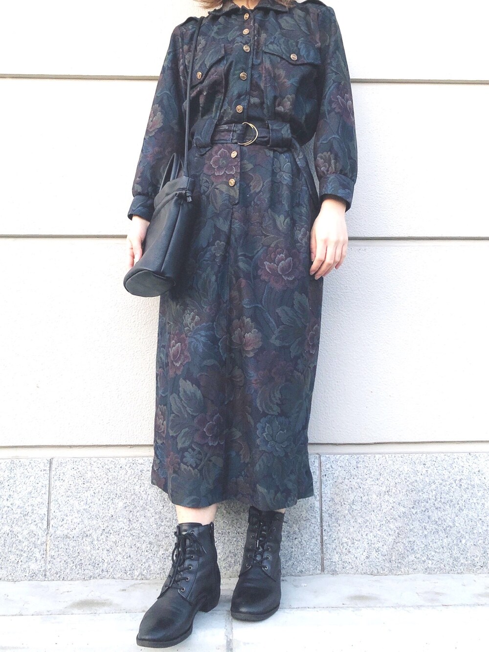 「古着コーデ、ビンテージワンピース」｜「古着のアイテム（ワンピース/ドレス、その他）」を使った、👻さん（レディース・155cm）の春コーディネートの1枚目の写真