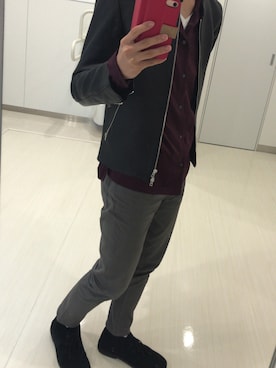 「LIDNM（リドム）のダブルサテンオープンカラーシャツ（シャツ/ブラウス、パープル系）」を使った、Sさん（メンズ・174cm）の秋コーディネート