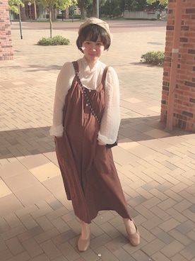 「アイテム（サロペット/オーバーオール、ブラウン系）」を使った、Mandyさん（レディース・164cm）の夏コーディネート