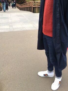 「ワインレッド」｜「アイテム（ステンカラーコート）」を使った、やゆさん（メンズ・177cm）の秋コーディネート