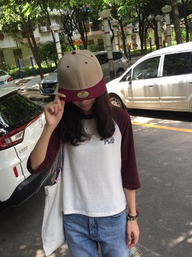 「Hater snapback（ヘイタースナップバック）のアイテム」を使った、梁斩翘さん（レディース・163cm）の夏コーディネート