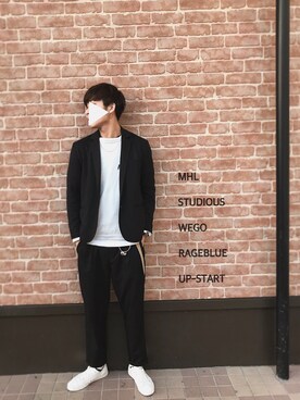「UP START（アップスタート）のアイテム（パンツ）」を使った、たくまさん（メンズ・184cm）の春コーディネート
