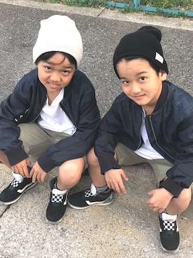 「3兄弟」｜「アイテム（ジャケット/アウター）」を使った、momo's MAMAさん（レディース・154cm）の春コーディネート