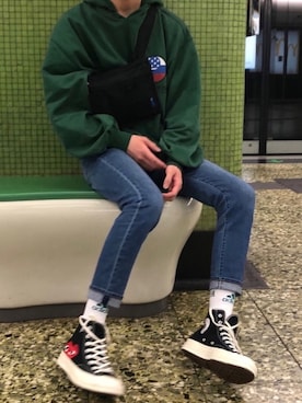 「Gosha Rubchinskiy（ゴーシャラブチンスキー）のアイテム（パーカー）」を使った、ttenoriさん（メンズ・175cm）の秋コーディネート