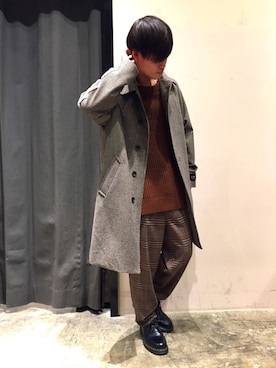 「Confirm（コンファーム）のアイテム（ステンカラーコート）」を使った、コンファーム・イルズ 前橋さん（メンズ・175cm）の冬コーディネート