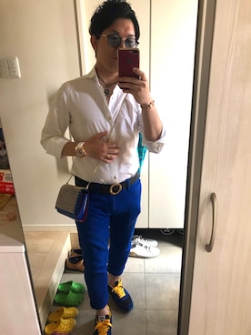 「BVLGARI（ブルガリ）のアイテム（ベルト）」を使った、たけさん（メンズ・165cm）の夏コーディネート