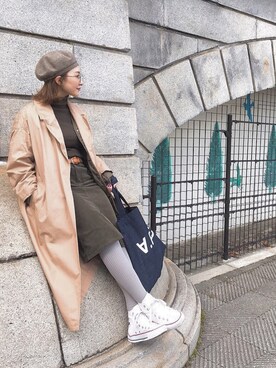 「A.P.C.」｜「アイテム（チェスターコート）」を使った、MikAさん（レディース・156cm）の冬コーディネート