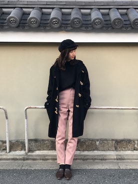 「センタープレスパンツ」｜「アイテム（キャスケット）」を使った、ami     yonemitsuさん（レディース・166cm）の秋コーディネート