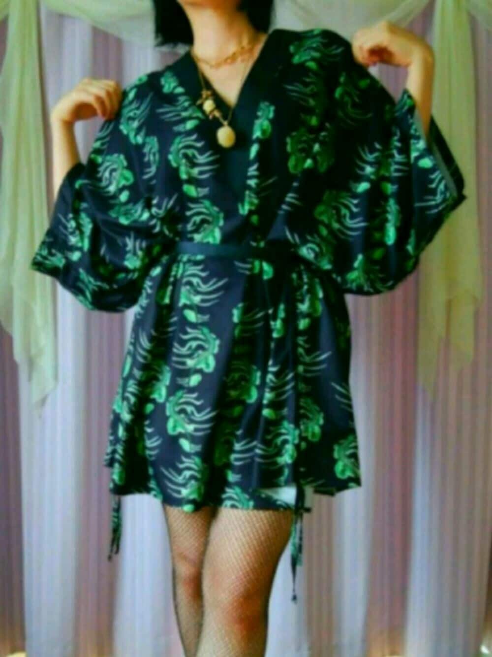 「DrugHoney、トップス、トカゲ、お祭り、花火大会」｜「Drug Honeyのアイテム（トップス、グリーン系）」を使った、ハルさん（レディース・160cm）の夏コーディネートの1枚目の写真