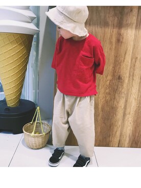 「no brand（ノーブランド）のアイテム（チノパンツ）」を使った、Dino Dさん（キッズ・74cm）の春コーディネート