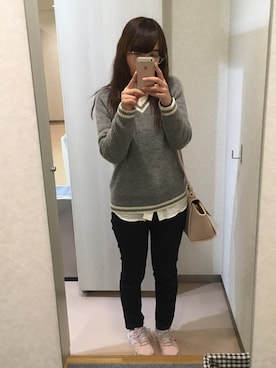 「NEW BALANCE（ニューバランス）のアイテム（スニーカー、ピンク系）」を使った、美姫丸さん（レディース・153cm）の冬コーディネート