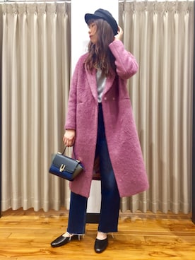 「ピンクコート」｜「アイテム（その他アウター）」を使った、な つ みさん（レディース・170cm）の秋コーディネート