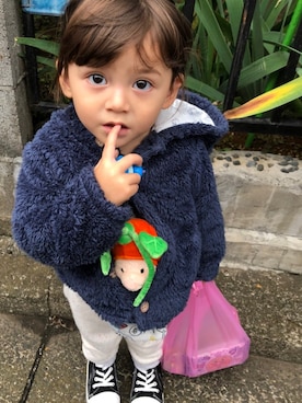 「Carter's（カーターズ）のアイテム（トップス）」を使った、年子3人⭐︎ママさん（キッズ・90cm）の冬コーディネート