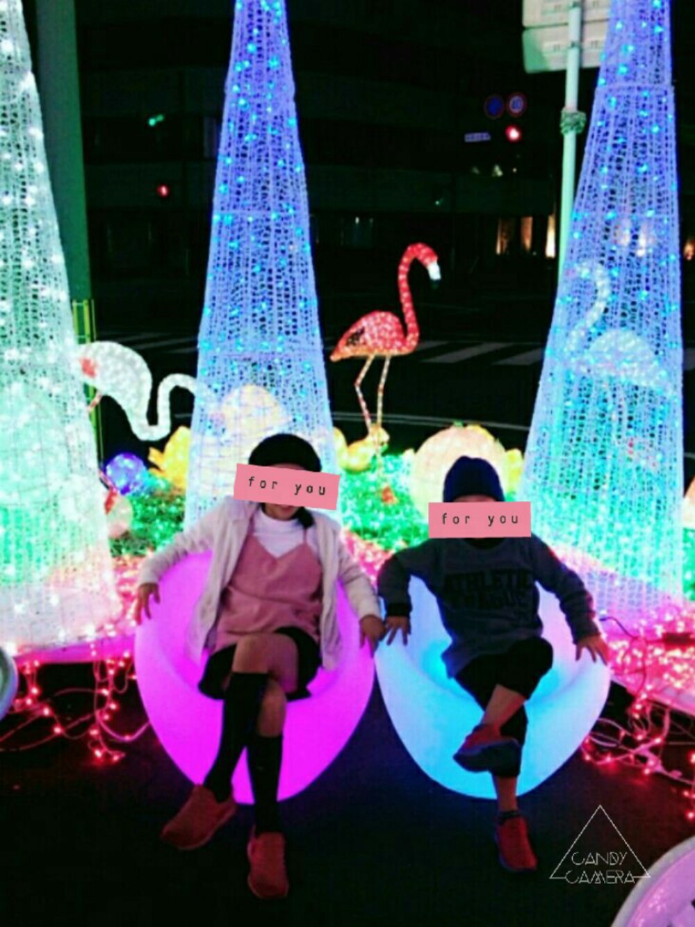 「Xmas、イルミネーション、わーきれい」｜「no brandのアイテム（その他、ピンク系）」を使った、k.k.kさん（レディース・165cm）の冬コーディネートの1枚目の写真