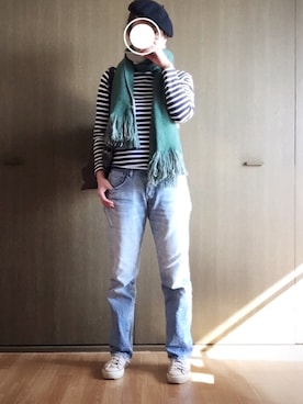 「定番」｜「アイテム（ハンチング/ベレー帽）」を使った、あいかさん（レディース・163cm）の秋コーディネート