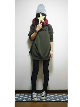 「GU（ジーユー）のアイテム（ニットキャップ/ビーニー）」を使った、東ローランドゴリ子さん（レディース・164cm）の冬コーディネート