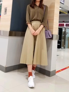 「UNIQLO（ユニクロ）のアイテム（スカート、ベージュ系）」を使った、shanana1029さん（レディース）の秋コーディネート
