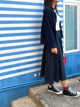 「UNIQLO（ユニクロ）のアイテム（スカート、ブルー系）」を使った、shanana1029さん（レディース）の冬コーディネート