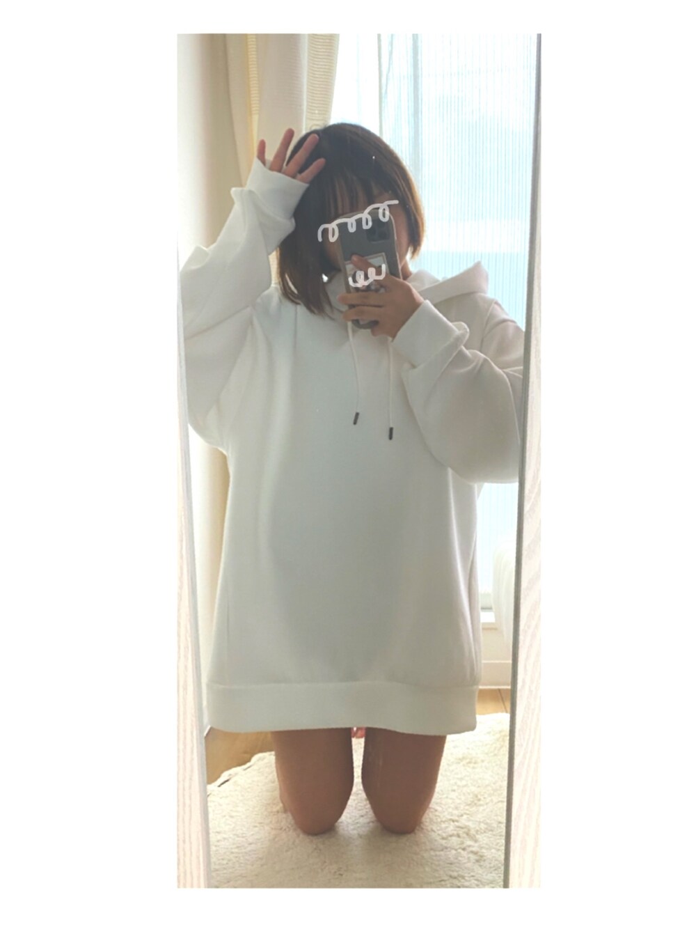 「秋のマイ旬スタイル、秋のコーデ、低身長、低身長コーデ、147cm、ワンピース、パーカー、パーカーワンピース、パーカー女子」｜「GUのアイテム（パーカー、ホワイト系）」を使った、ちびひなさん（レディース・147cm）の秋コーディネートの1枚目の写真