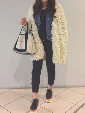 「ファーコート」｜「アイテム（デニムジャケット）」を使った、A.I⁂さん（レディース・154cm）の冬コーディネート