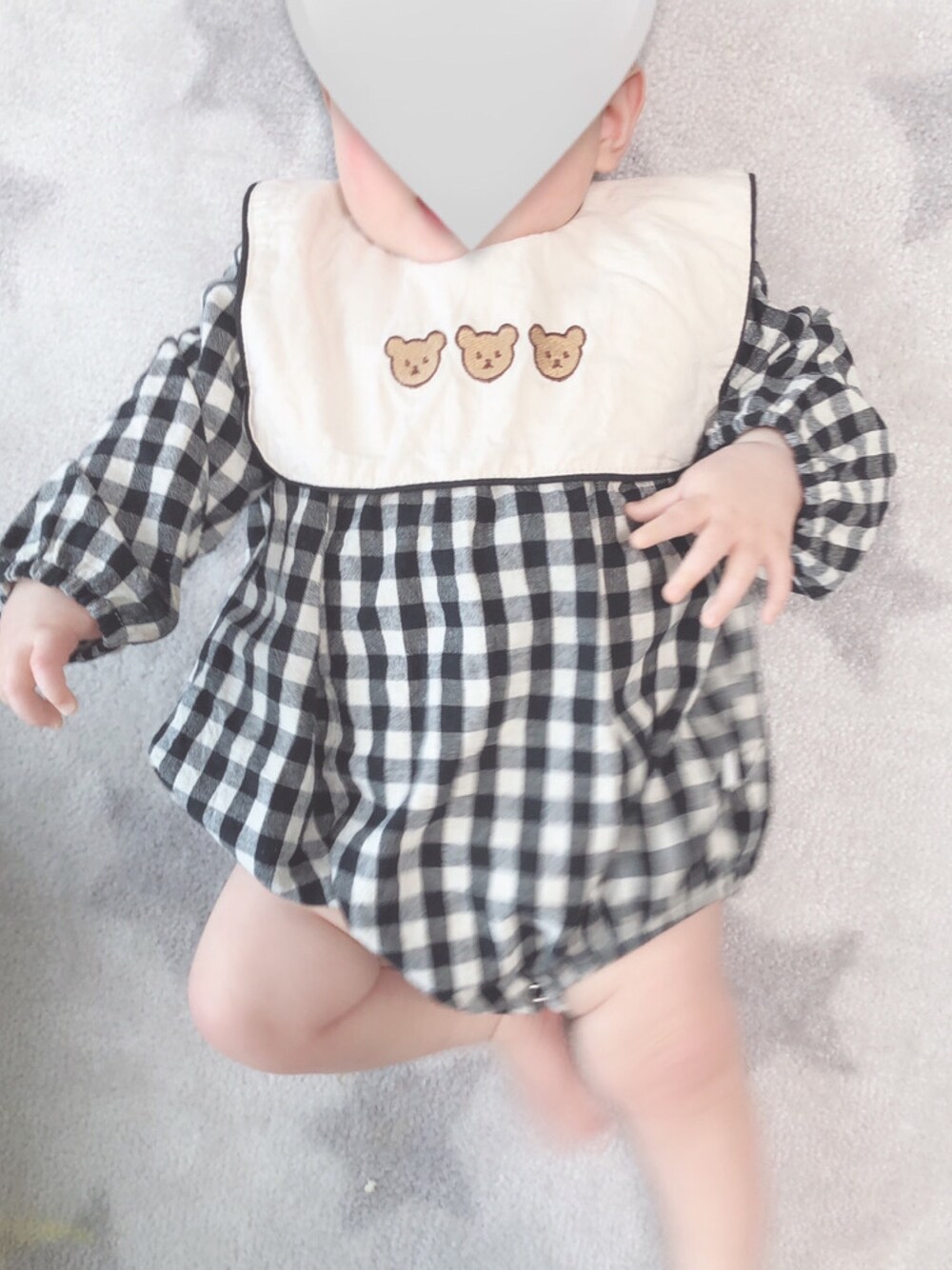 「ギンガムチェック、春、おうちコーデ、あったかい日」｜「shopcocoのアイテム（ロンパース、ブラック系）」を使った、Ay****uさん（レディース・154cm）の春コーディネートの1枚目の写真