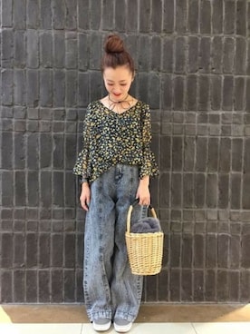 「JEANASIS（ジーナシス）のアイテム（かごバッグ）」を使った、JEANASIS 柏マルイ店STAFFさん（レディース・152cm）の夏コーディネート