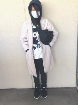 「Honeys（ハニーズ）のアイテム（ピーコート）」を使った、Miki Ixxさん（レディース・150cm）の春コーディネート