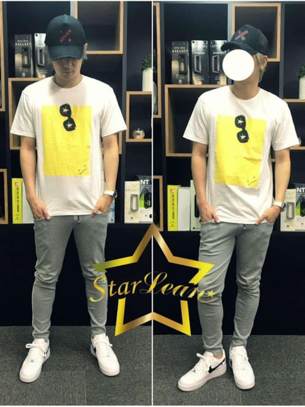 ホワイト系のTシャツ/カットソー、ブラック系のキャップを着用したメンズの秋コーディネートの1枚目の写真