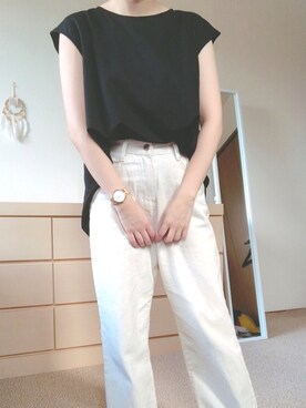 「chocomee（チョコミー）のアイテム（デニムパンツ）」を使った、mioさん（レディース・148cm）の春コーディネート