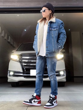 「Jordan」｜「アイテム（デニムジャケット）」を使った、Yu☺︎さん（レディース・150cm）の冬コーディネート
