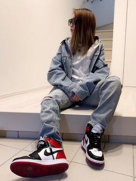 「Jordan」｜「アイテム（デニムジャケット）」を使った、Yu☺︎さん（レディース・150cm）の春コーディネート