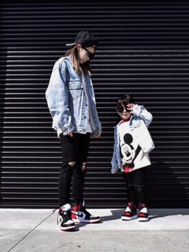 「Jordan」｜「アイテム（デニムジャケット）」を使った、Yu☺︎さん（レディース・150cm）の春コーディネート