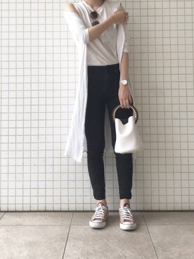 「Daniel Wellington（ダニエルウェリントン）の販売終了クラシックペティット アッシュフィールド32mm（アナログ腕時計）」を使った、akoさん（レディース・160cm）の夏コーディネート