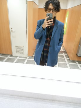 「チェックマフラー」｜「アイテム（チェスターコート）」を使った、Takahashiさん（メンズ・176cm）の冬コーディネート