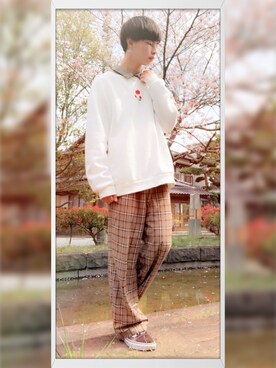 「SOYOUS（ソユーズ）のアイテム（パンツ）」を使った、⸜🌷︎⸝‍はっせー⸜🌷︎⸝‍さん（メンズ・174cm）の春コーディネート