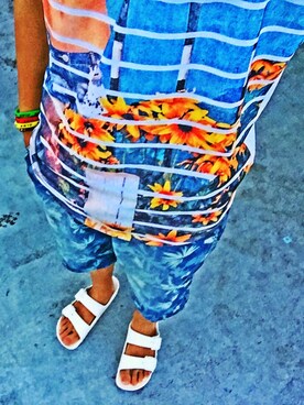 「アイテム（タンクトップ、ブルー系）」を使った、ゆーたさん（メンズ・170cm）の夏コーディネート