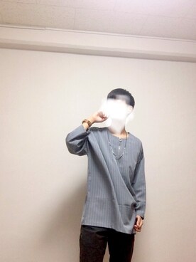 「MONO-MART（モノマート）のハーフジップ LONG SLEEVEストライププルオーバー（スウェット、グレー系）」を使った、shinsakuさん（メンズ・172cm）の秋コーディネート