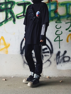 「RickOwens×adidas」｜렘さん（メンズ・174cm）の春コーディネート